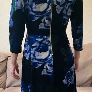 Calvin Klein size 6 black velvet dress with blue flowers
